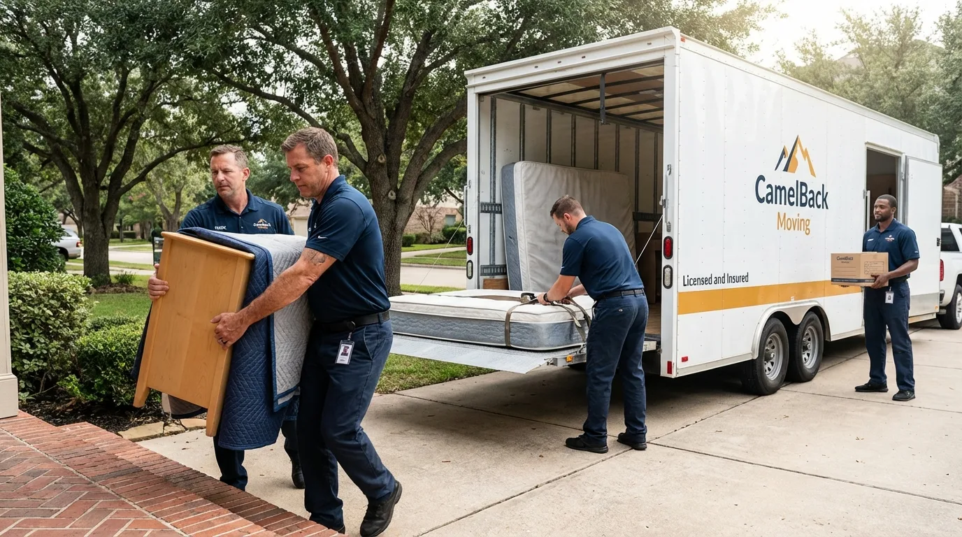 Crew loading residential truck for cross-state move from Woonsocket, RI