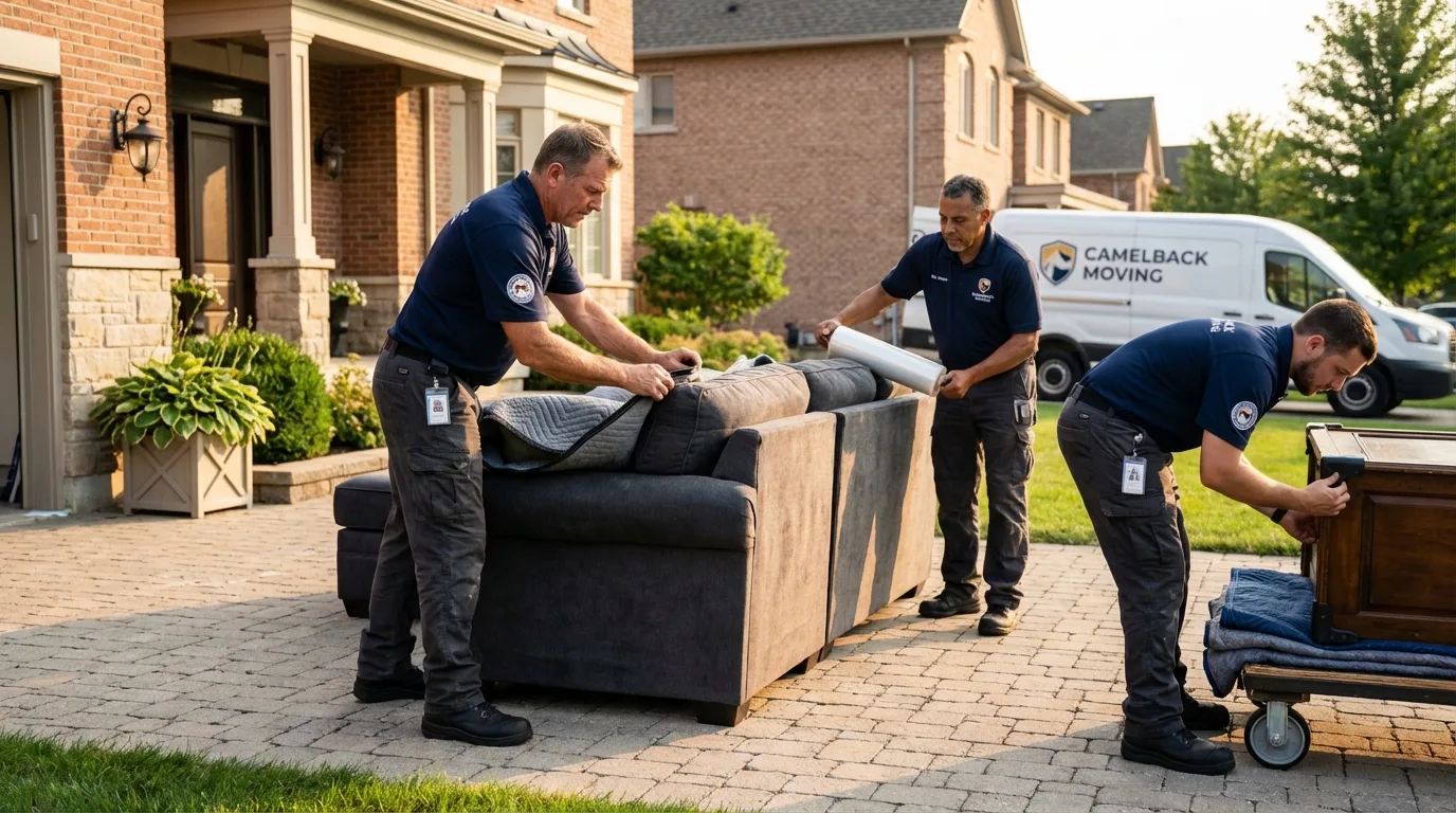 Large estate moving crew wrapping furniture in Woonsocket, RI